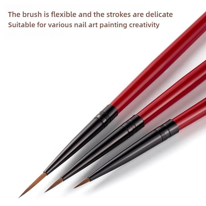 3Pcs Nail Art Liner Painting Brush, Thin Stripe Line Drawing Pen, Nail Liner Striping Brush, Nail Brush for Drawing Nail Art Design, DIY Brush Manicure Tool, Red - Image 3